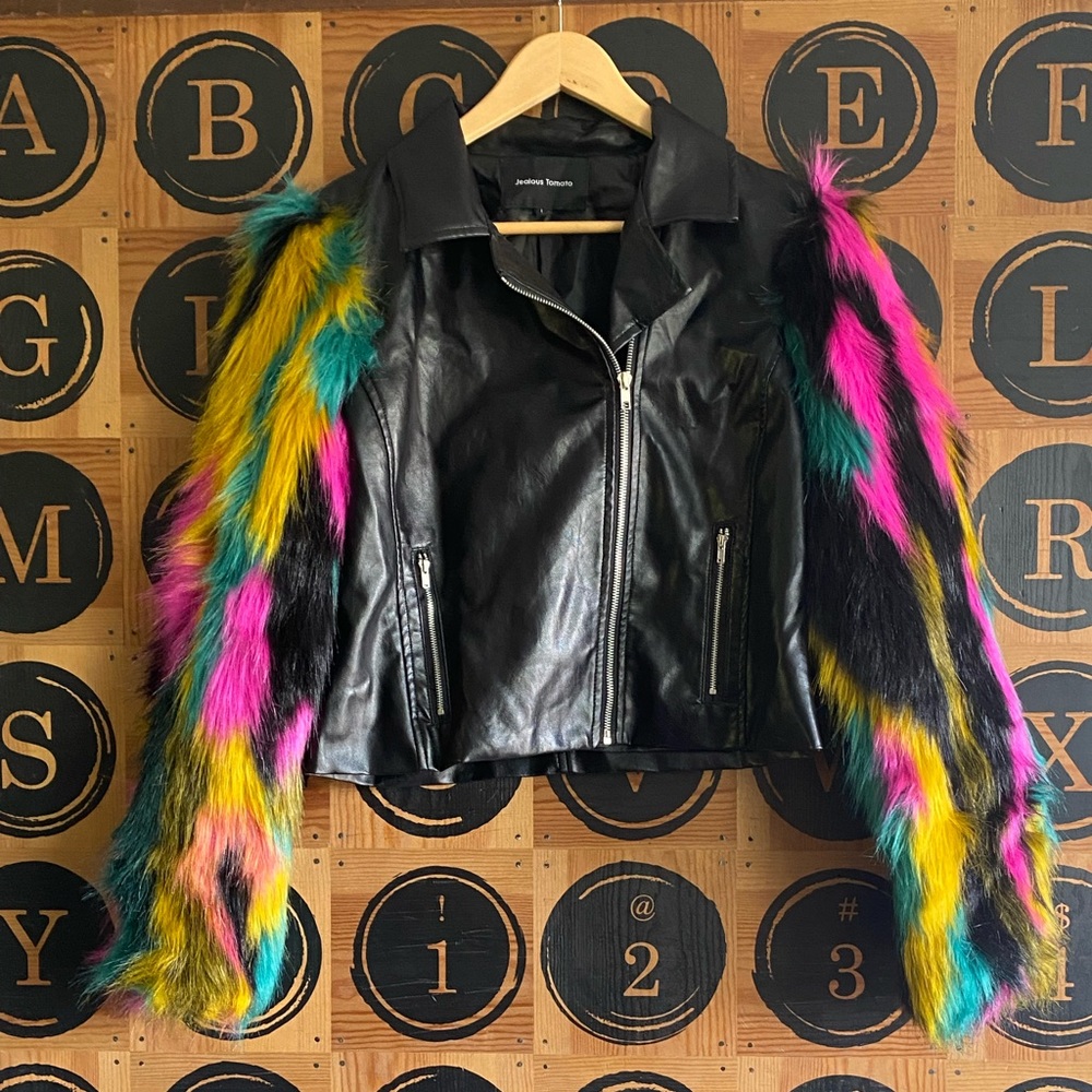 Faux Fur Rocker Cropped Faux Leather Jacket